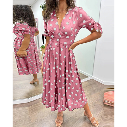 Robe Midi Élégante à Pois