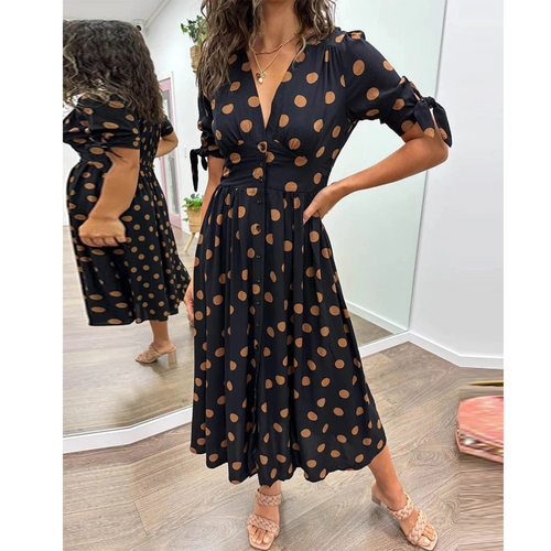 Robe Midi Élégante à Pois