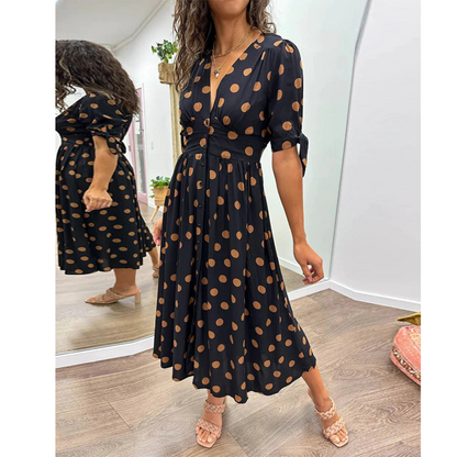Robe Midi Élégante à Pois