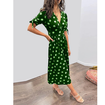 Robe Midi Élégante à Pois